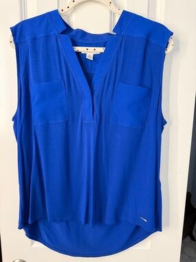 Calvin Klein Sleeveless V-Neck Pocket Top - Electric Blue